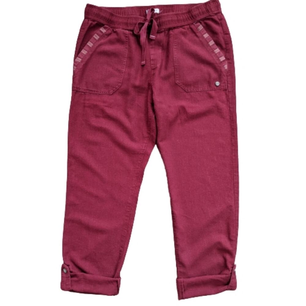 Roxy Linen Blend Drawstring Roll Cuff Pants Medium - image 3